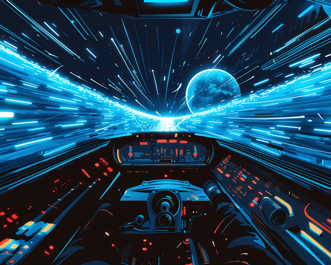 Spaceship cockpit in hyperspace